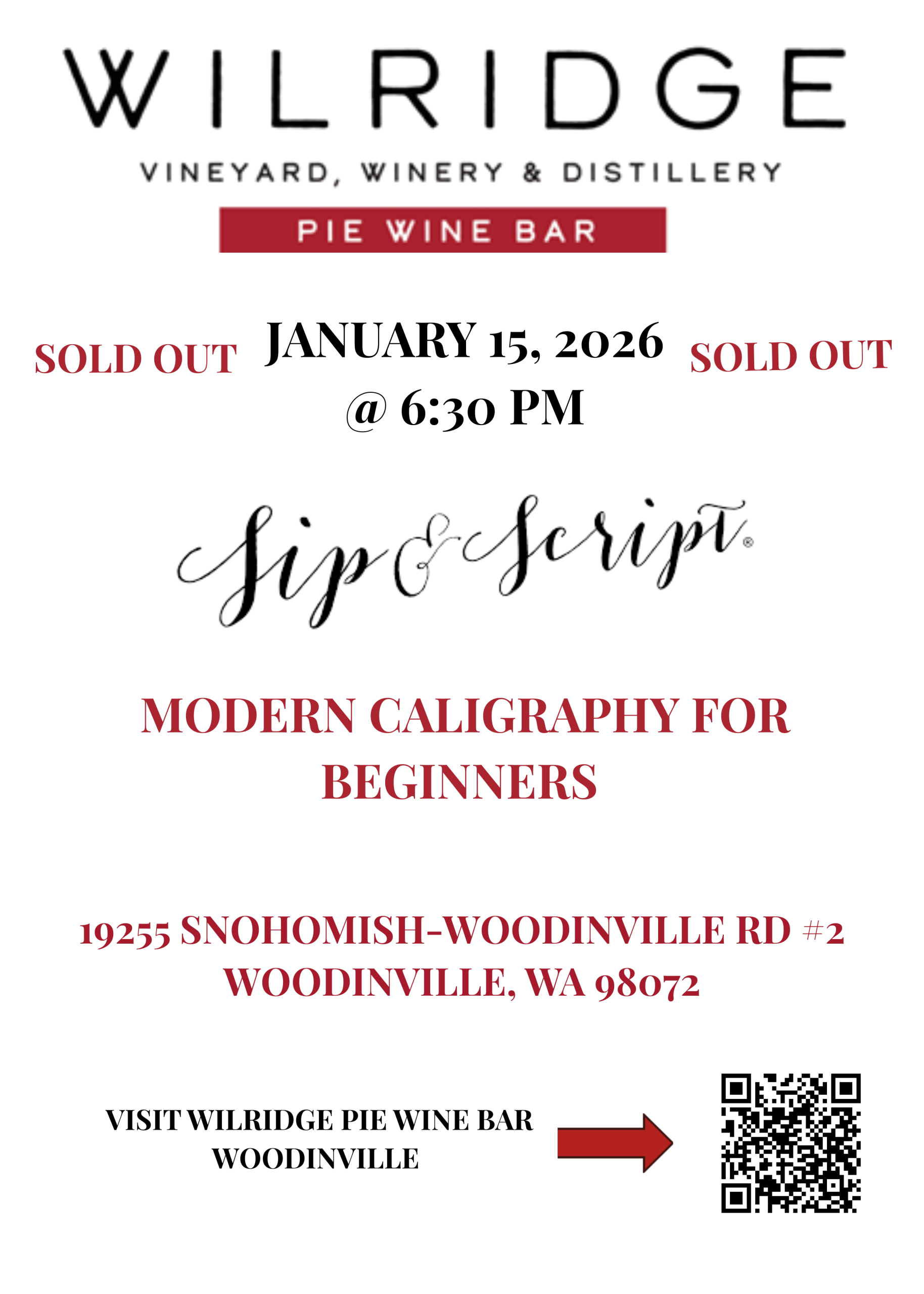 Sip & Script modern calligraphy event sold out at Wilridge Winery Woodinville
